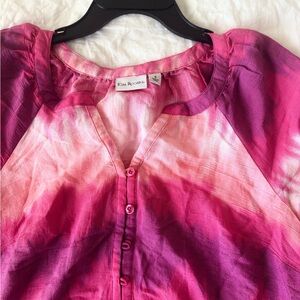 Kim Rogers Pink Red Buttoned Blouse